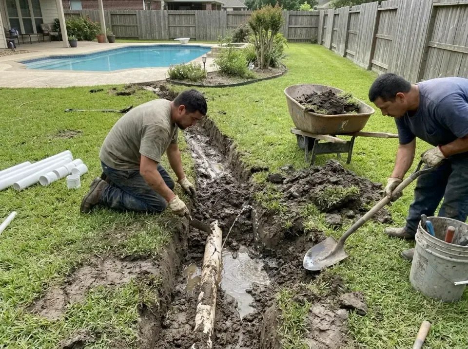 Plumbing Crew — Residential Backyard